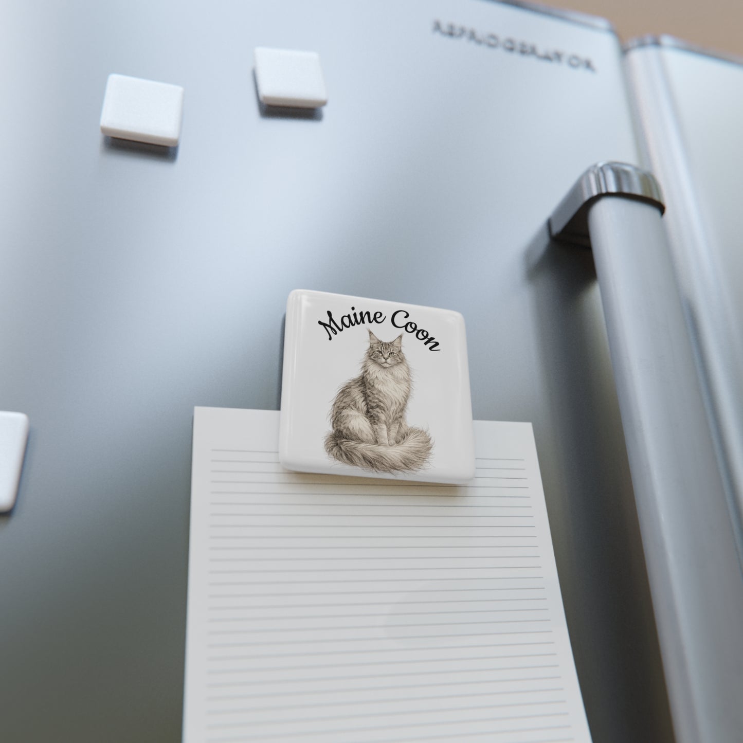 Maine Coon Cat Porcelain Magnet — Square Cat Lover Fridge Magnet