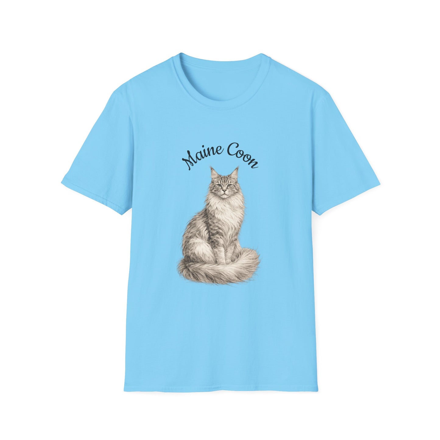 Maine Coon Cat T-Shirt – Detailed Illustration & Paw Print Back Design