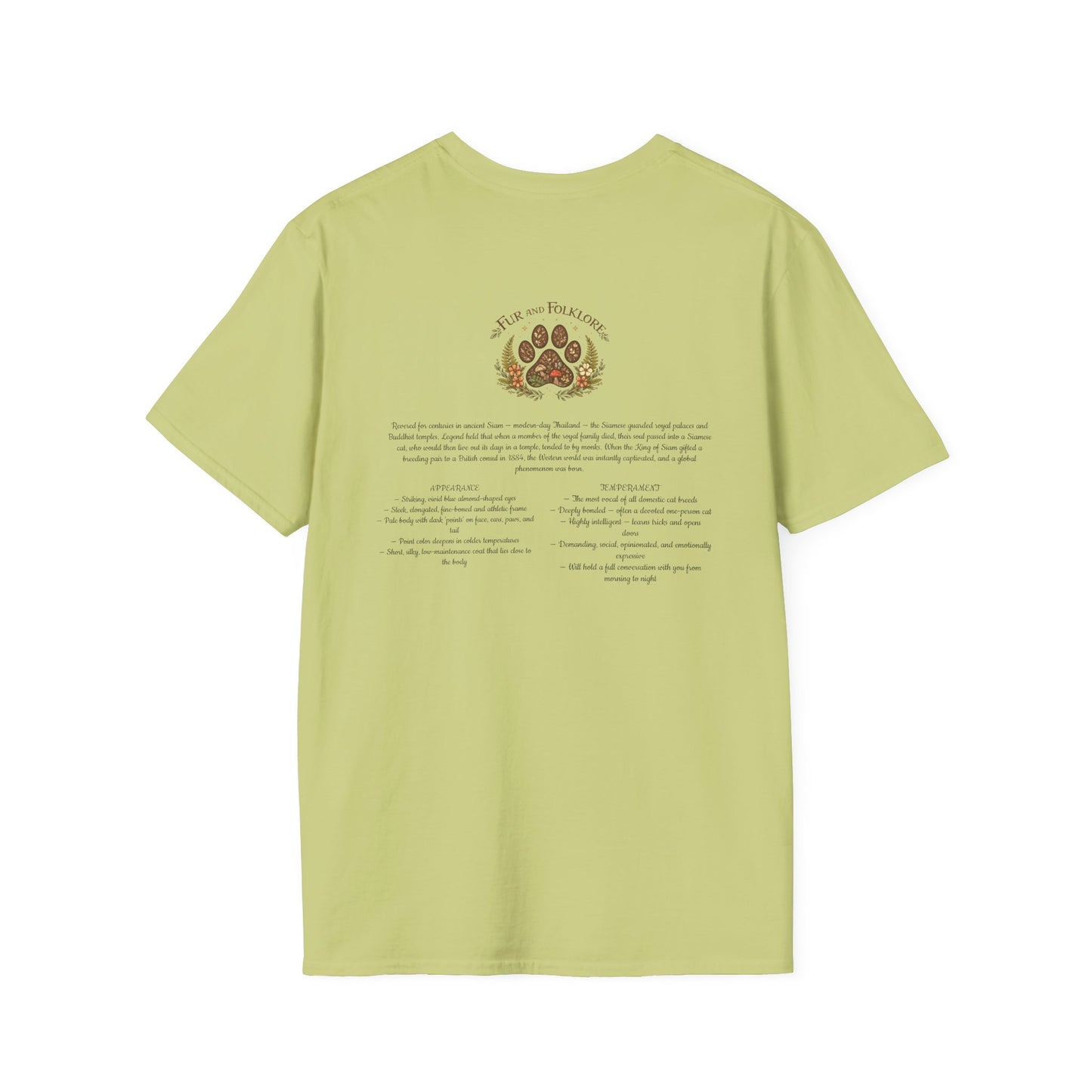 Siamese Cat T-Shirt — Illustrated Siamese Portrait Tee with Paw Print Back Design