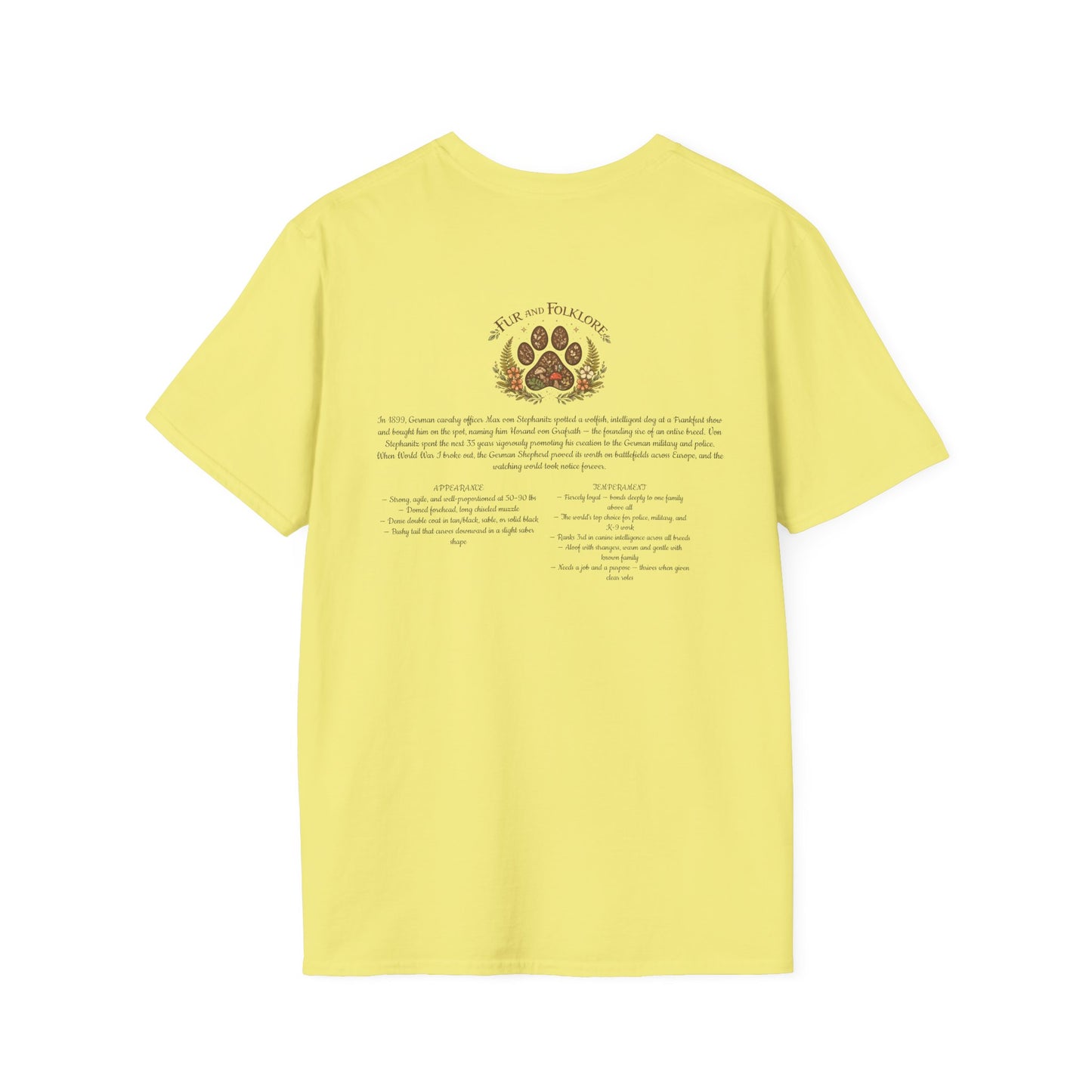 German Shepherd T-Shirt — Realistic Portrait & Breed Story Tee