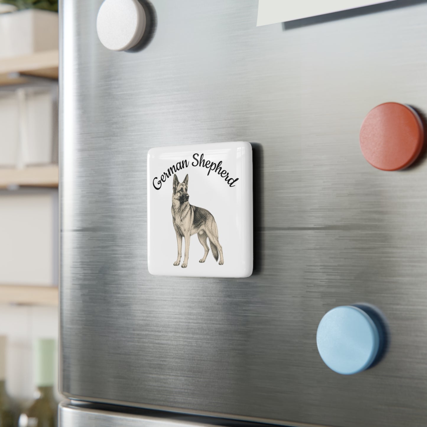 German Shepherd Porcelain Square Magnet — Vintage Dog Illustration Fridge Magnet
