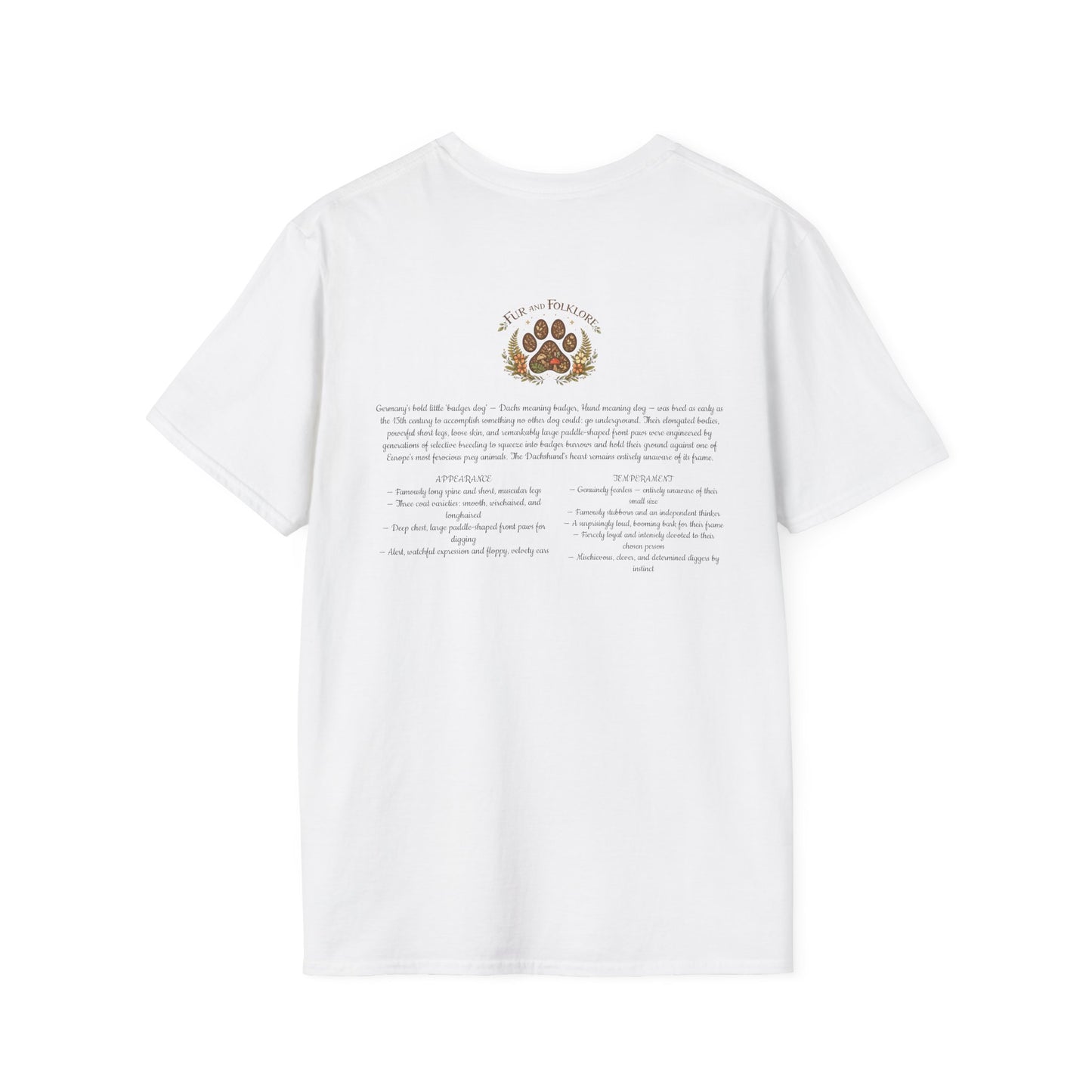 Dachshund Vintage Illustration T-Shirt — Rescue Paw Print Back Tribute