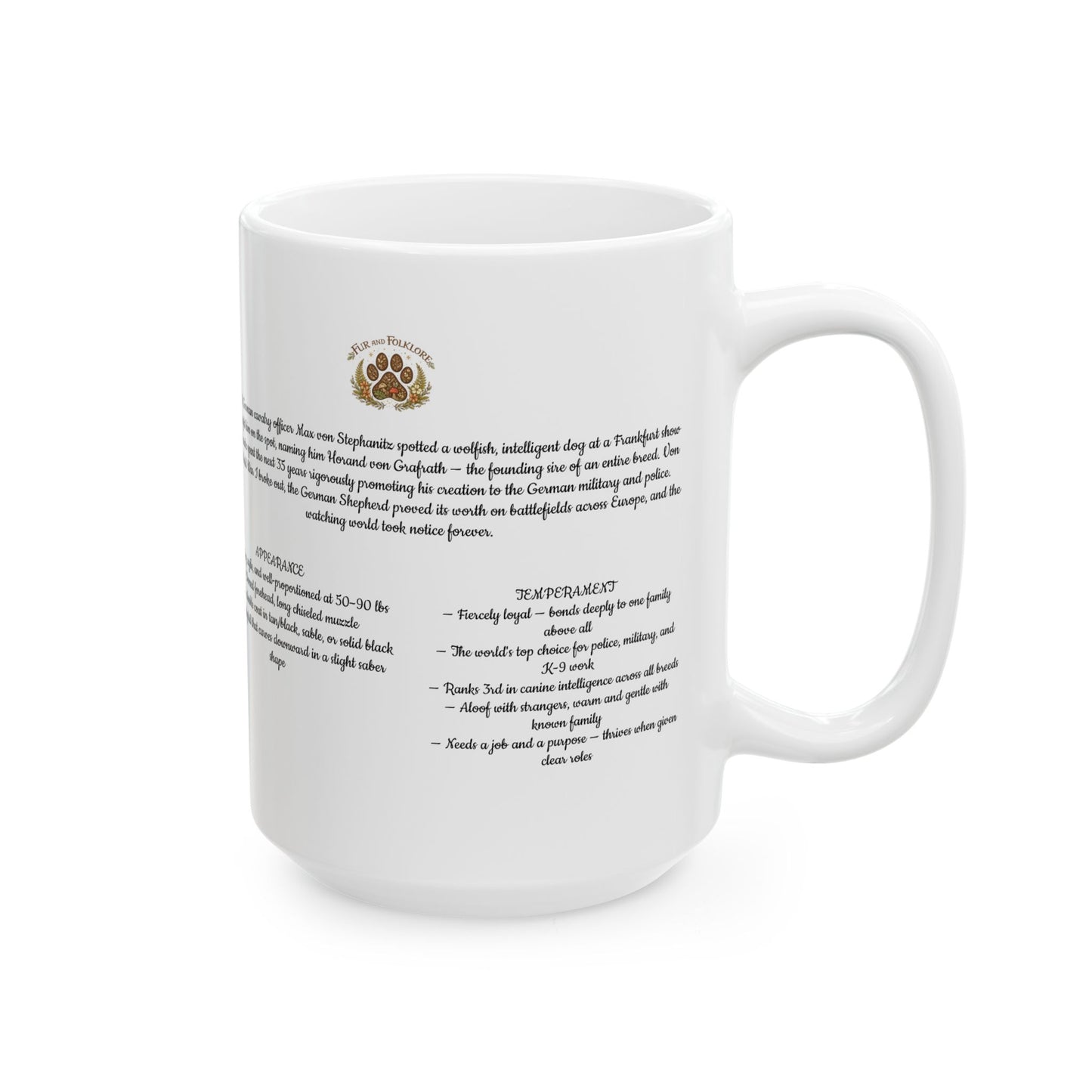 German Shepherd Coffee Mug — Vintage Breed Art & History Gift (11oz/15oz)
