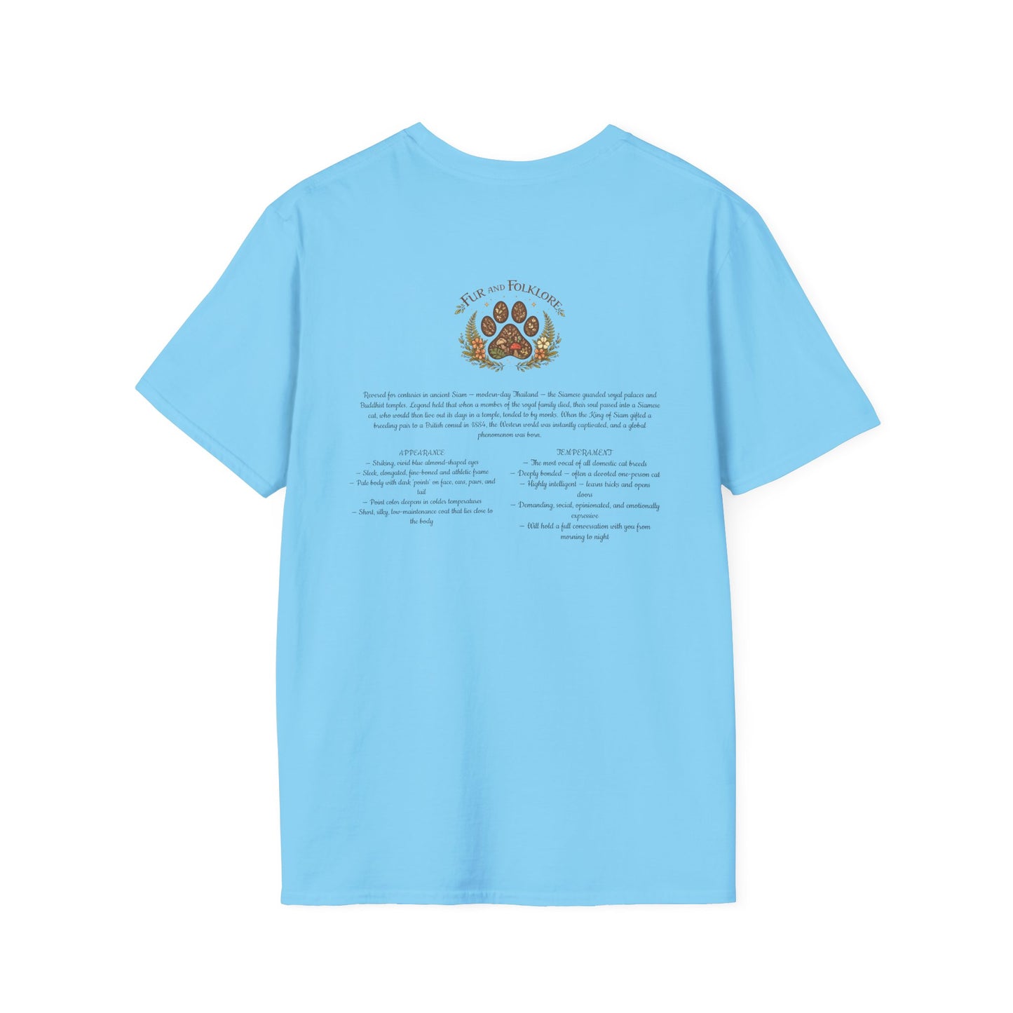 Siamese Cat T-Shirt — Illustrated Siamese Portrait Tee with Paw Print Back Design