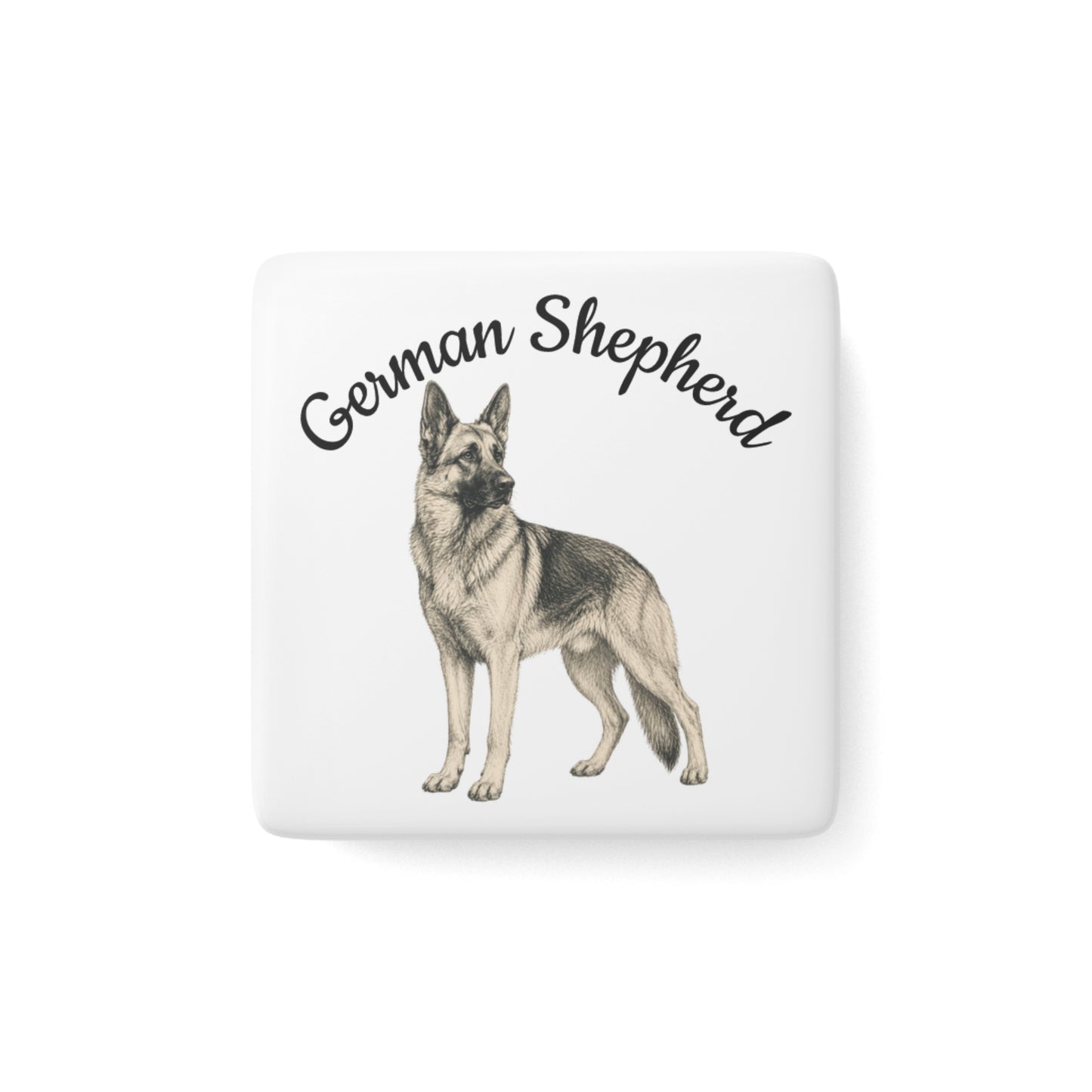 German Shepherd Porcelain Square Magnet — Vintage Dog Illustration Fridge Magnet
