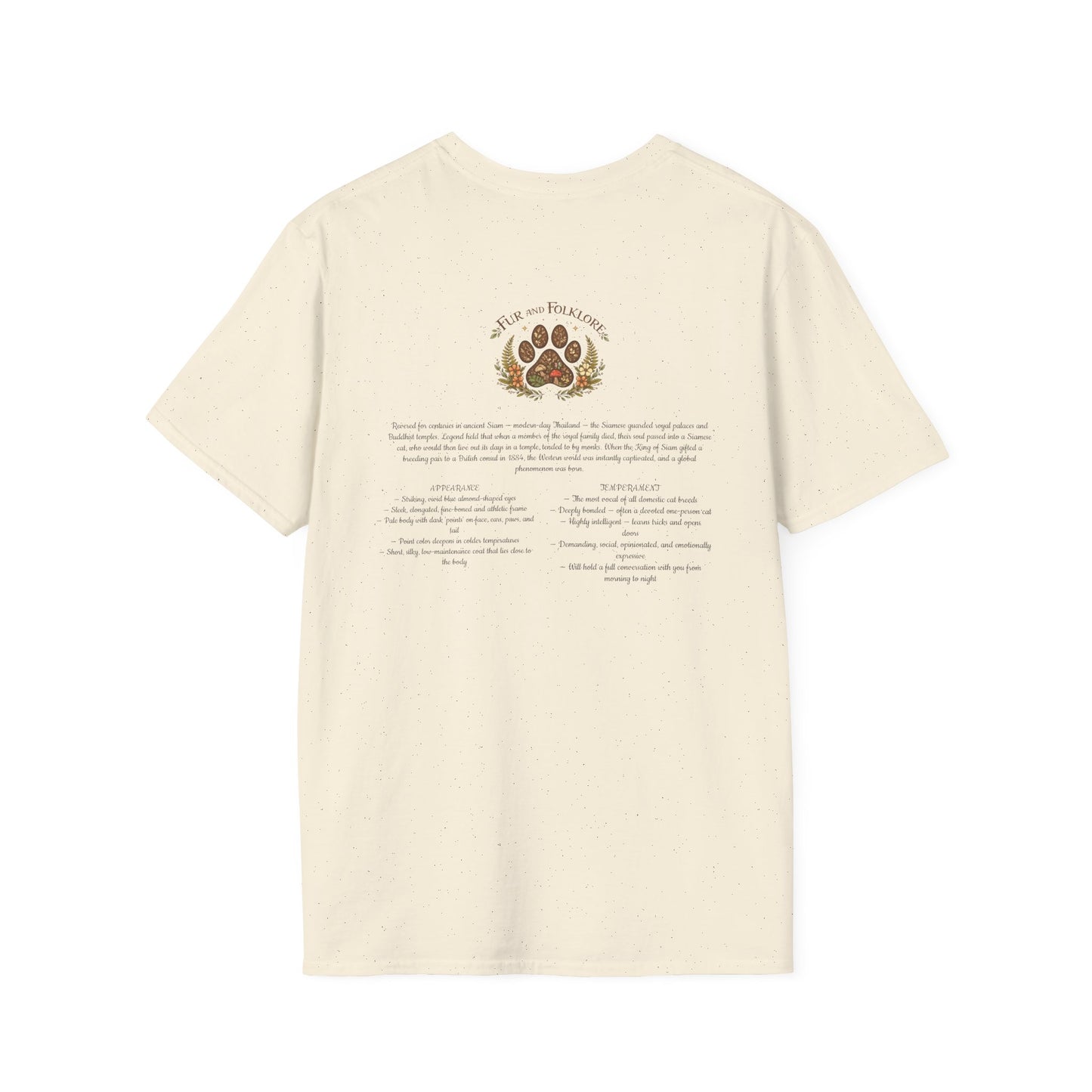 Siamese Cat T-Shirt — Illustrated Siamese Portrait Tee with Paw Print Back Design