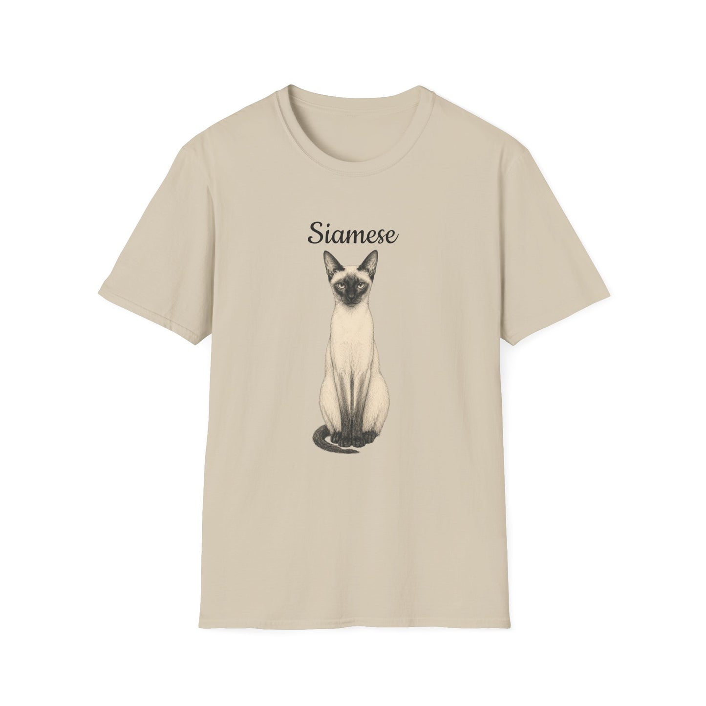 Siamese Cat T-Shirt — Illustrated Siamese Portrait Tee with Paw Print Back Design