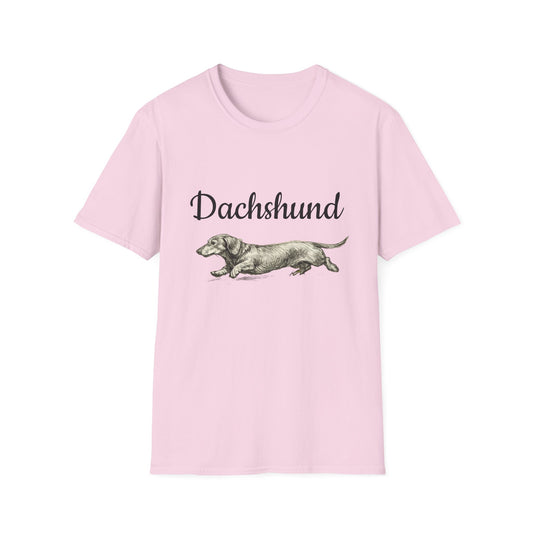 Dachshund Vintage Illustration T-Shirt — Rescue Paw Print Back Tribute