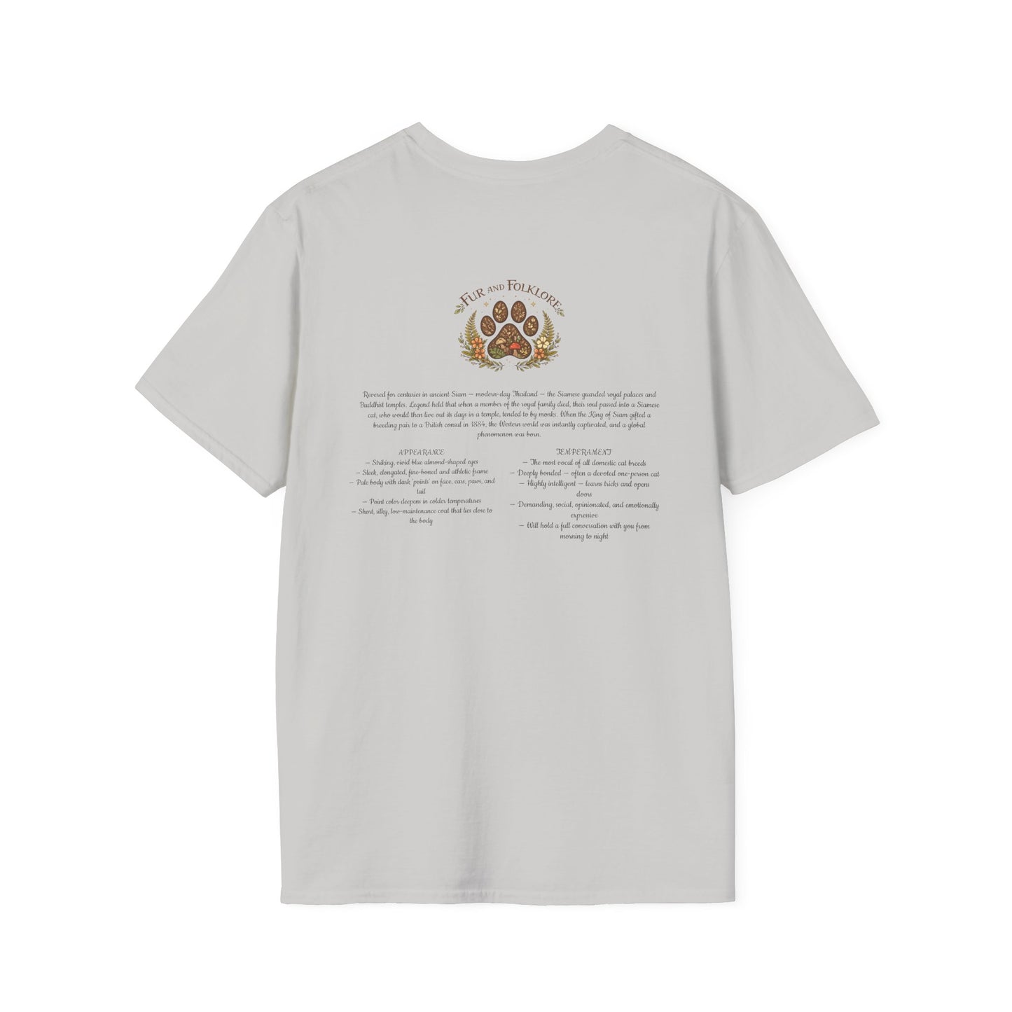 Siamese Cat T-Shirt — Illustrated Siamese Portrait Tee with Paw Print Back Design