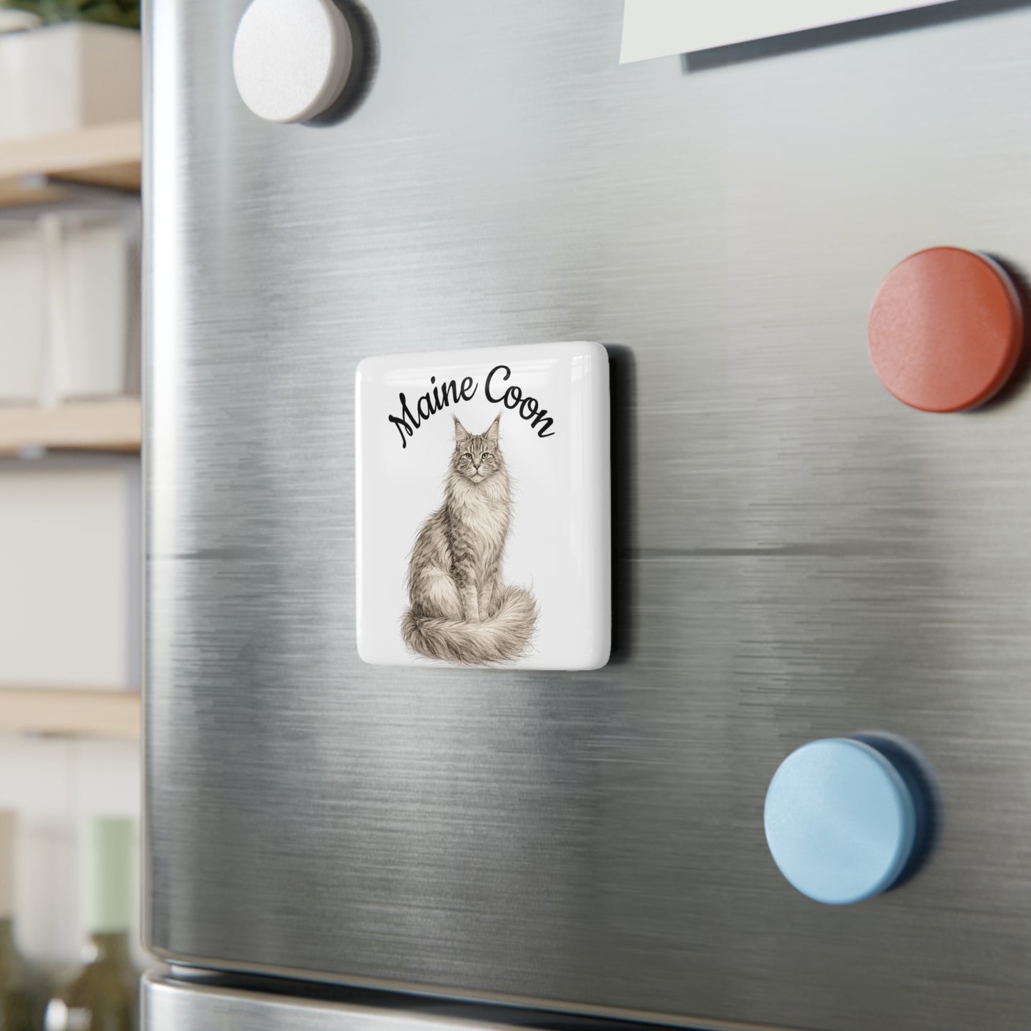 Maine Coon Cat Porcelain Magnet — Square Cat Lover Fridge Magnet