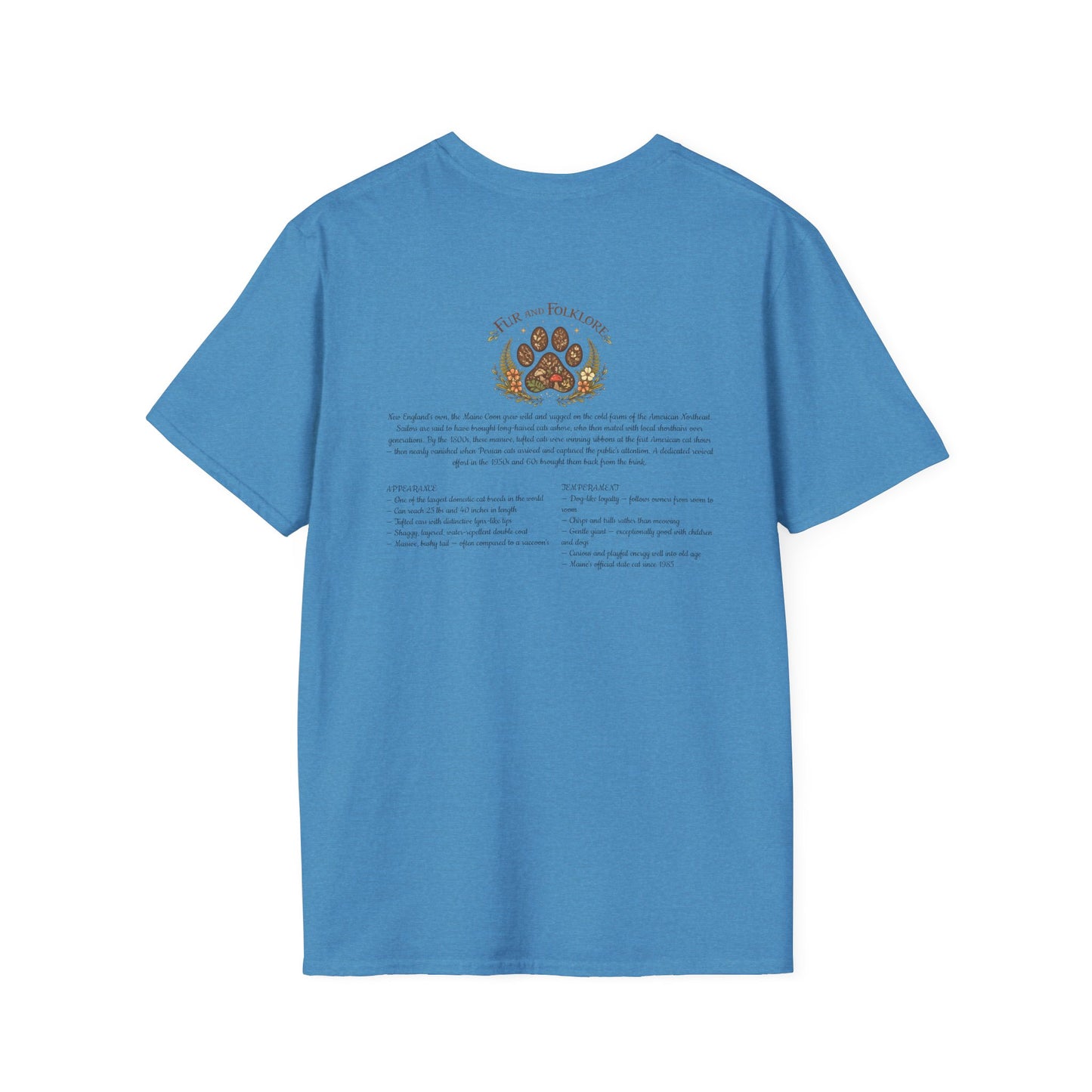 Maine Coon Cat T-Shirt – Detailed Illustration & Paw Print Back Design