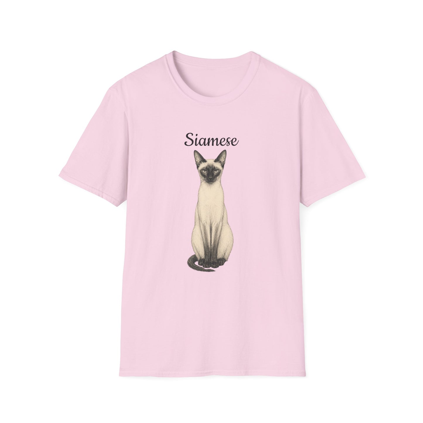 Siamese Cat T-Shirt — Illustrated Siamese Portrait Tee with Paw Print Back Design