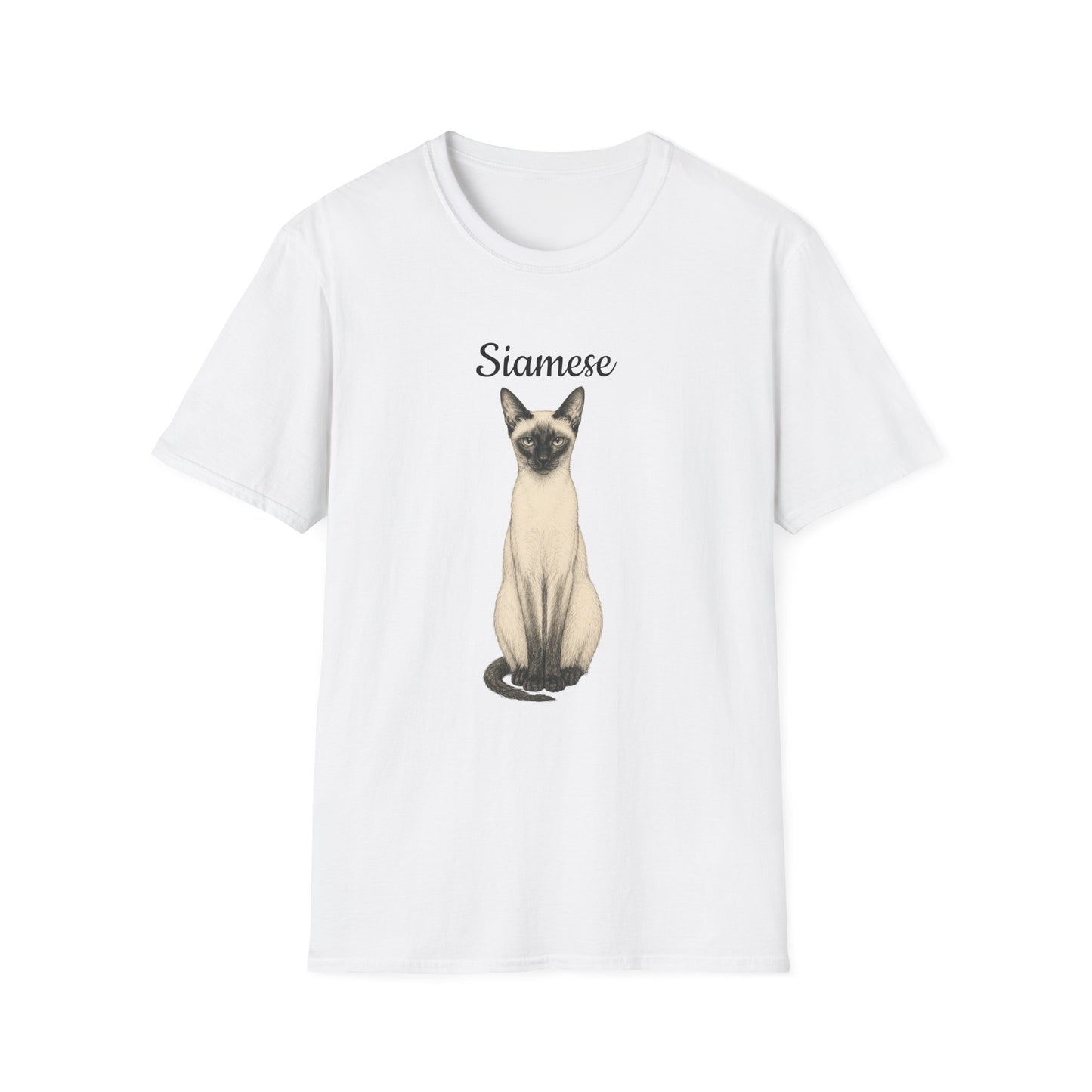 Siamese Cat T-Shirt — Illustrated Siamese Portrait Tee with Paw Print Back Design