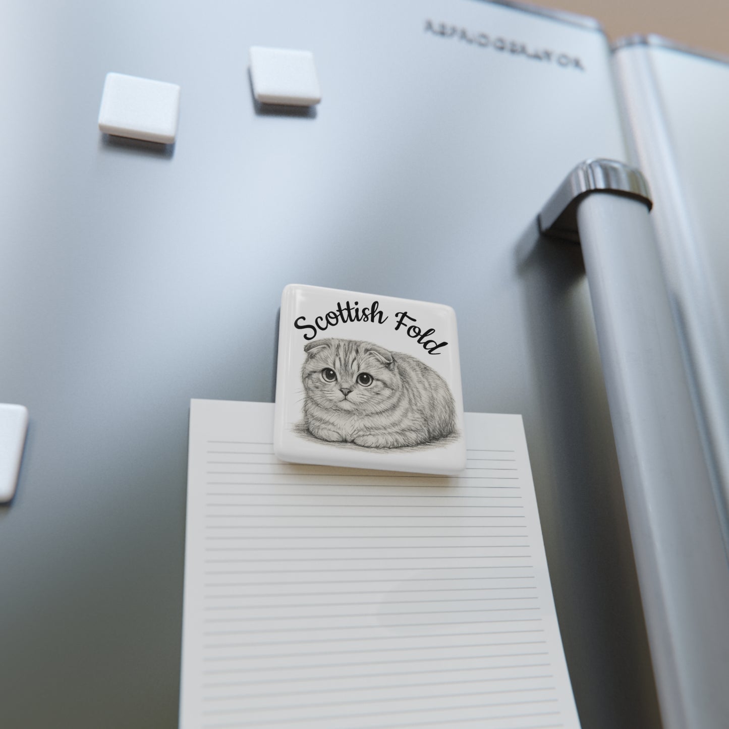 Scottish Fold Cat Porcelain Magnet – Cute Kitten Square Fridge Magnet