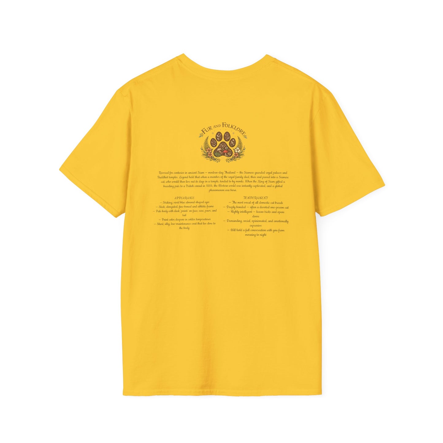 Siamese Cat T-Shirt — Illustrated Siamese Portrait Tee with Paw Print Back Design