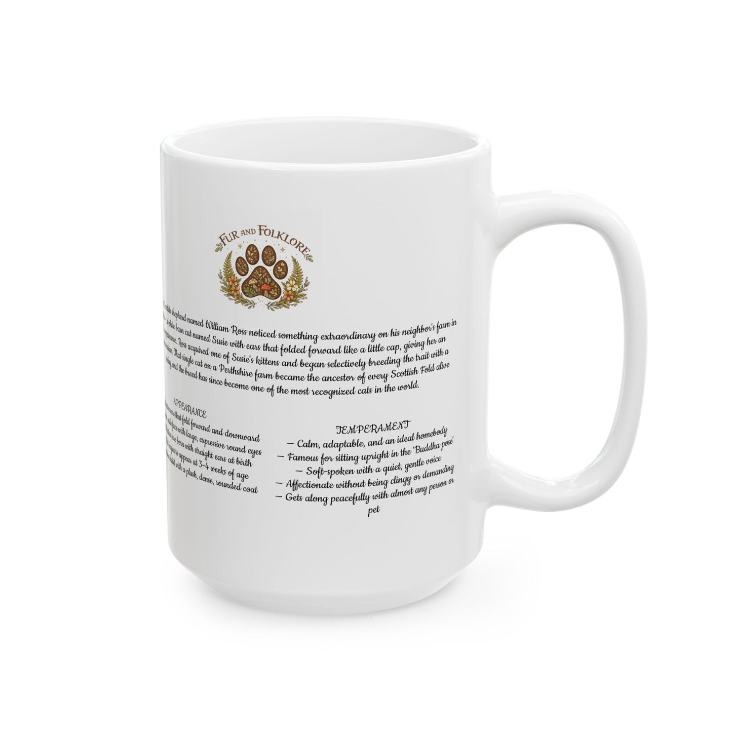 Scottish Fold Cat Ceramic Mug — Cute Cat Breed Illustration & Description (11oz, 15oz)