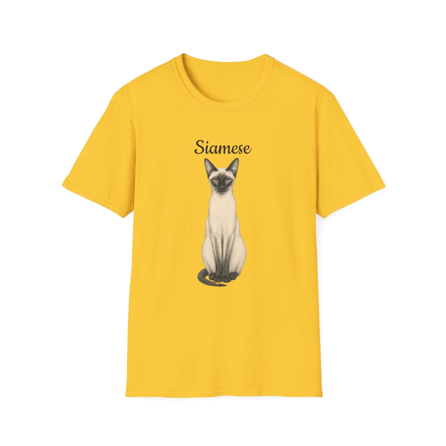 Siamese Cat T-Shirt — Illustrated Siamese Portrait Tee with Paw Print Back Design