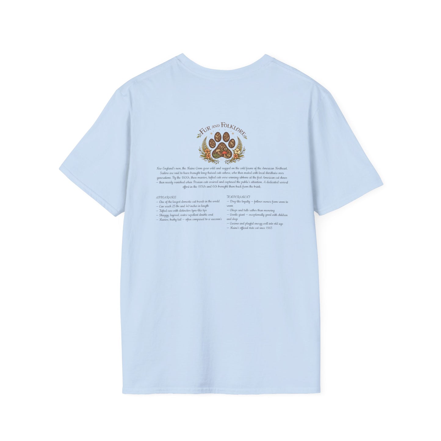 Maine Coon Cat T-Shirt – Detailed Illustration & Paw Print Back Design