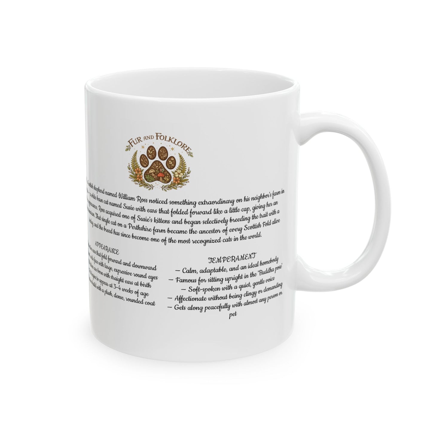 Scottish Fold Cat Ceramic Mug — Cute Cat Breed Illustration & Description (11oz, 15oz)