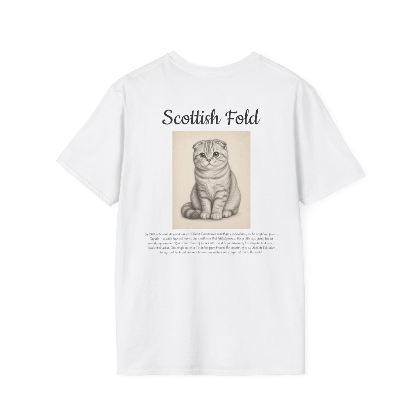 Scottish Fold Cat T-Shirt — Illustrated Breed Portrait Tee