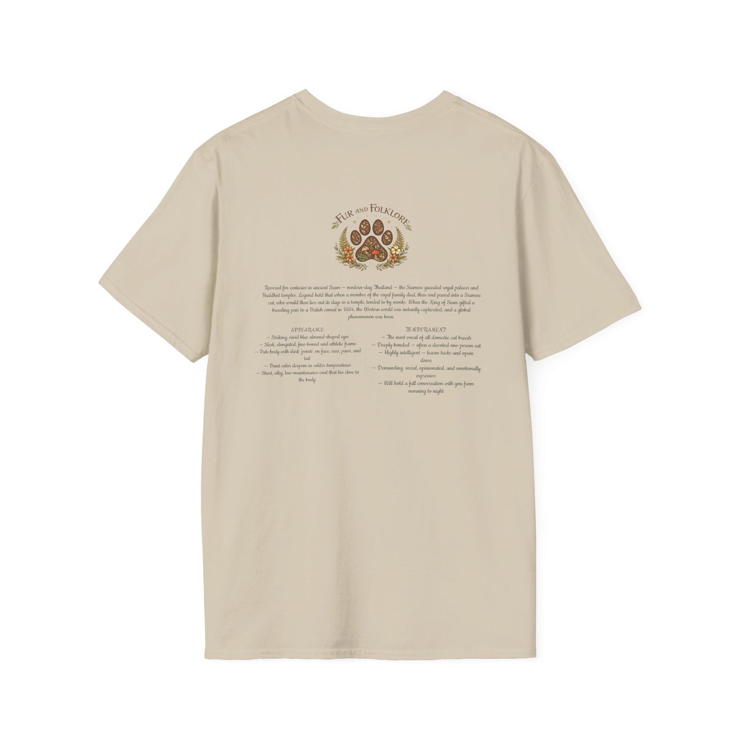 Siamese Cat T-Shirt — Illustrated Siamese Portrait Tee with Paw Print Back Design