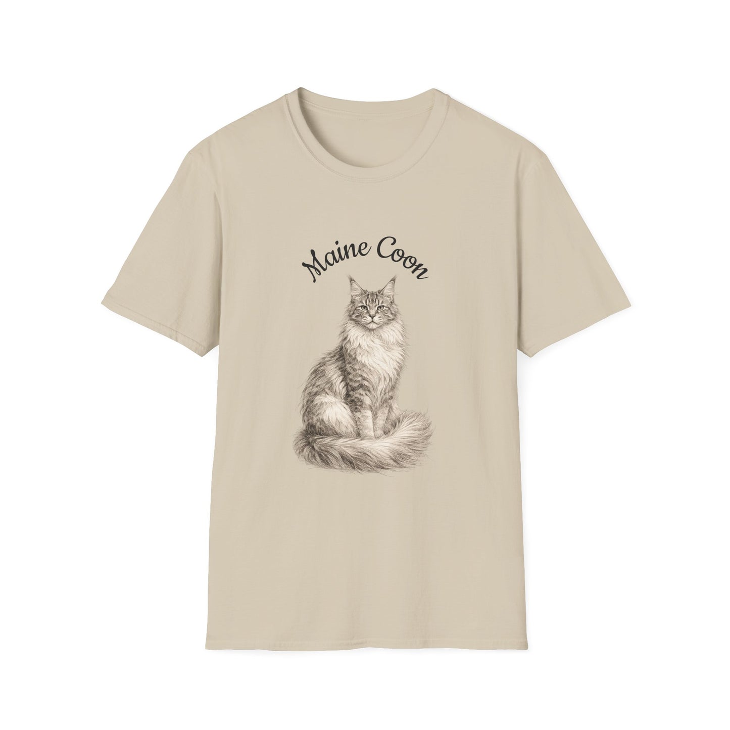 Maine Coon Cat T-Shirt – Detailed Illustration & Paw Print Back Design
