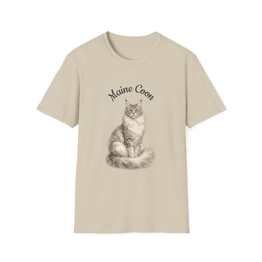 Maine Coon Cat T-Shirt – Detailed Illustration & Paw Print Back Design