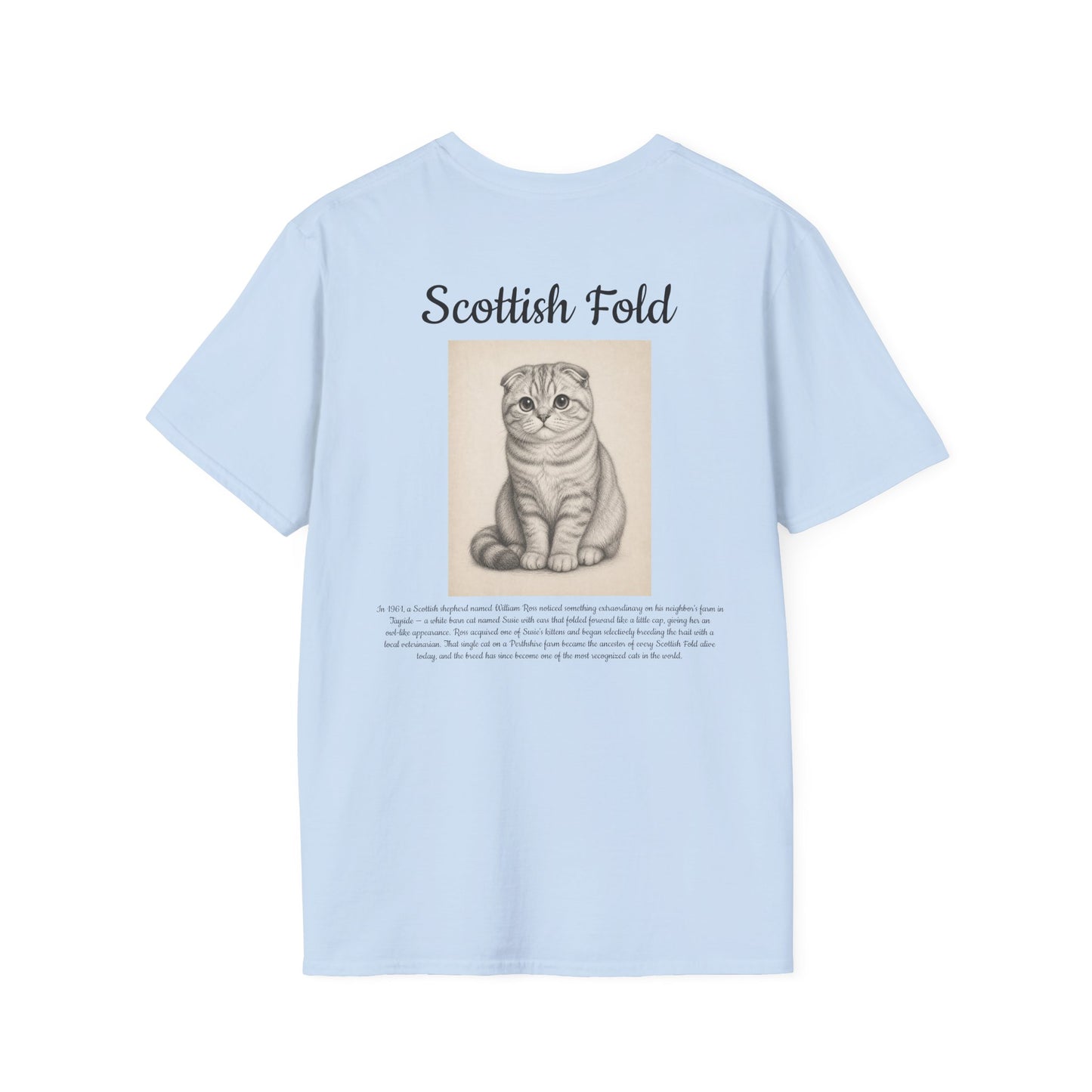 Scottish Fold Cat T-Shirt — Illustrated Breed Portrait Tee