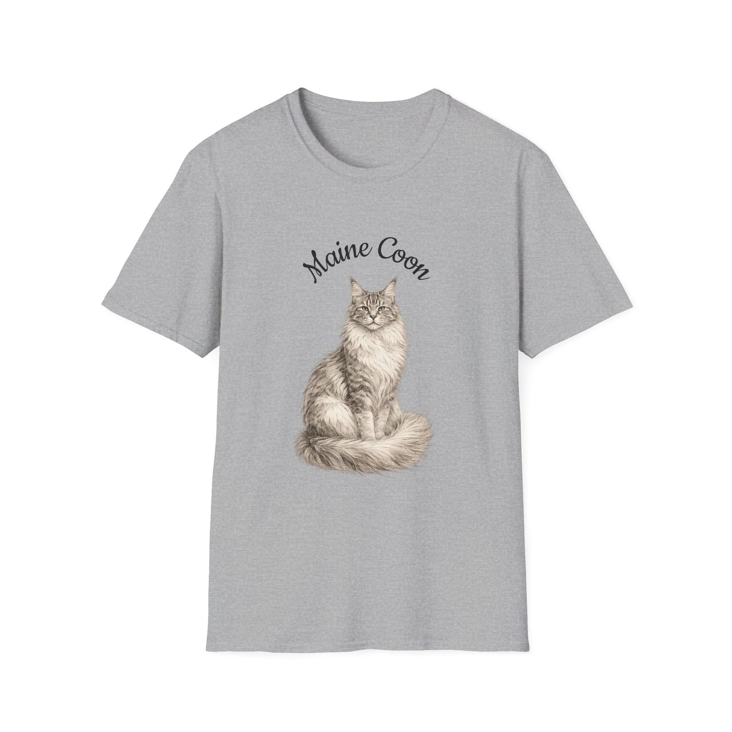 Maine Coon Cat T-Shirt – Detailed Illustration & Paw Print Back Design