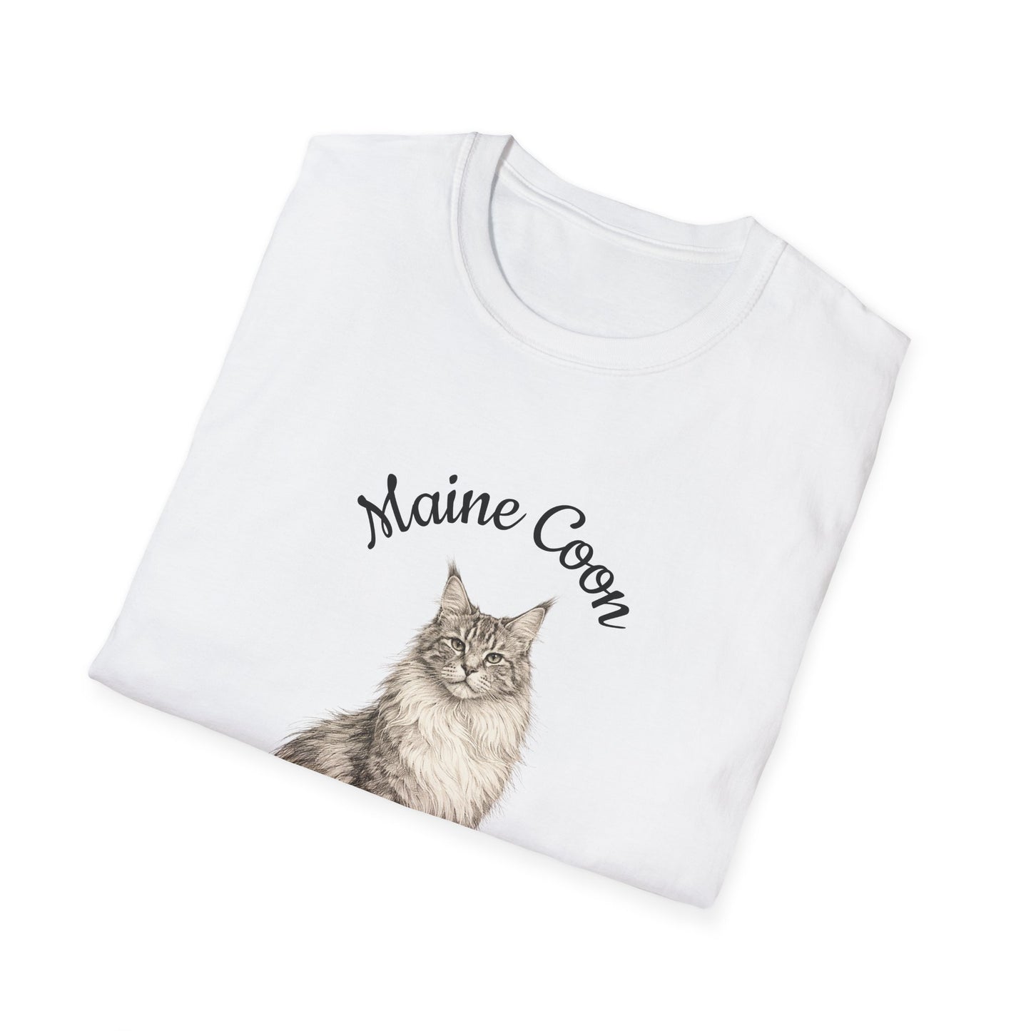 Maine Coon Cat T-Shirt – Detailed Illustration & Paw Print Back Design