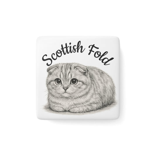 Scottish Fold Cat Porcelain Magnet – Cute Kitten Square Fridge Magnet
