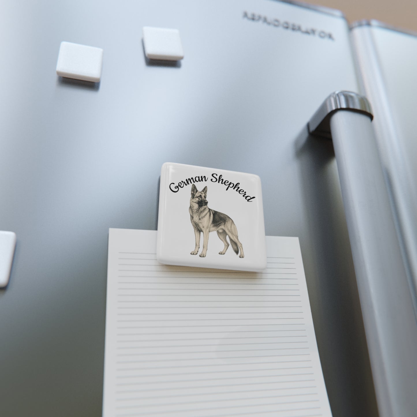 German Shepherd Porcelain Square Magnet — Vintage Dog Illustration Fridge Magnet