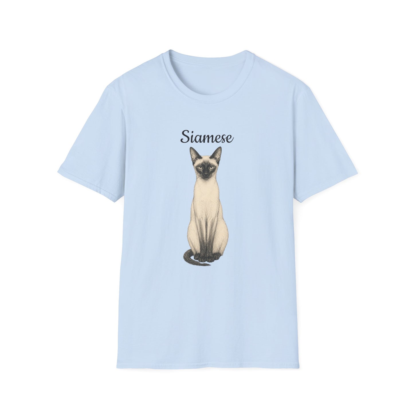 Siamese Cat T-Shirt — Illustrated Siamese Portrait Tee with Paw Print Back Design