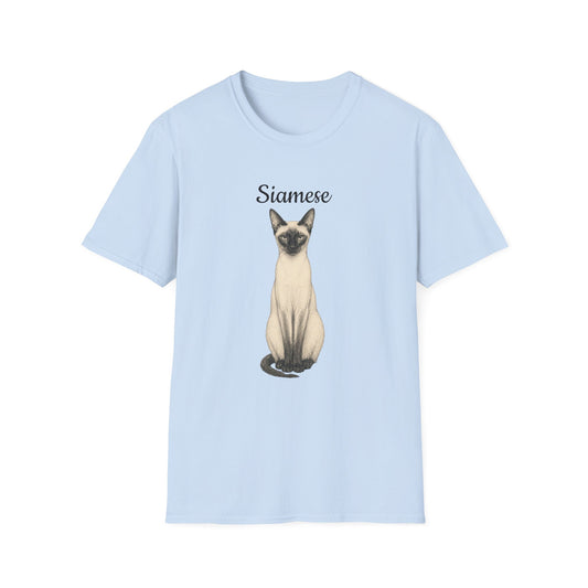 Siamese Cat T-Shirt — Illustrated Siamese Portrait Tee with Paw Print Back Design