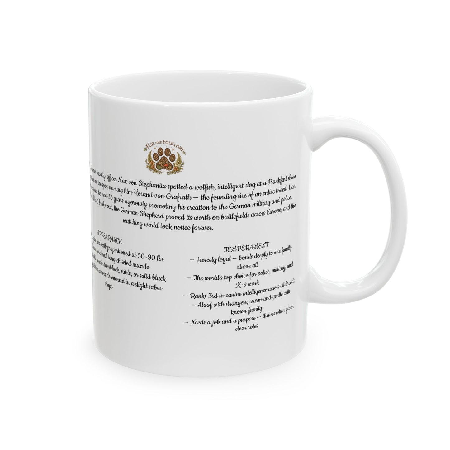 German Shepherd Coffee Mug — Vintage Breed Art & History Gift (11oz/15oz)