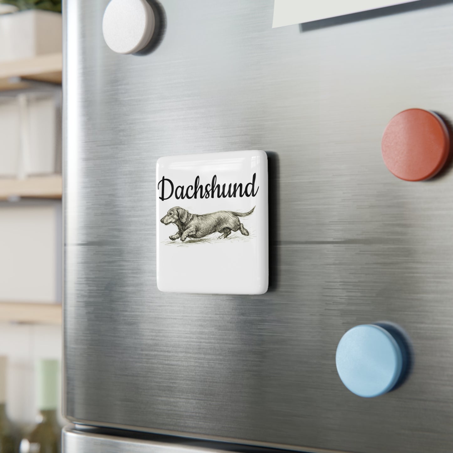 Dachshund Porcelain Square Magnet — Vintage Sketch Dog Fridge Magnet