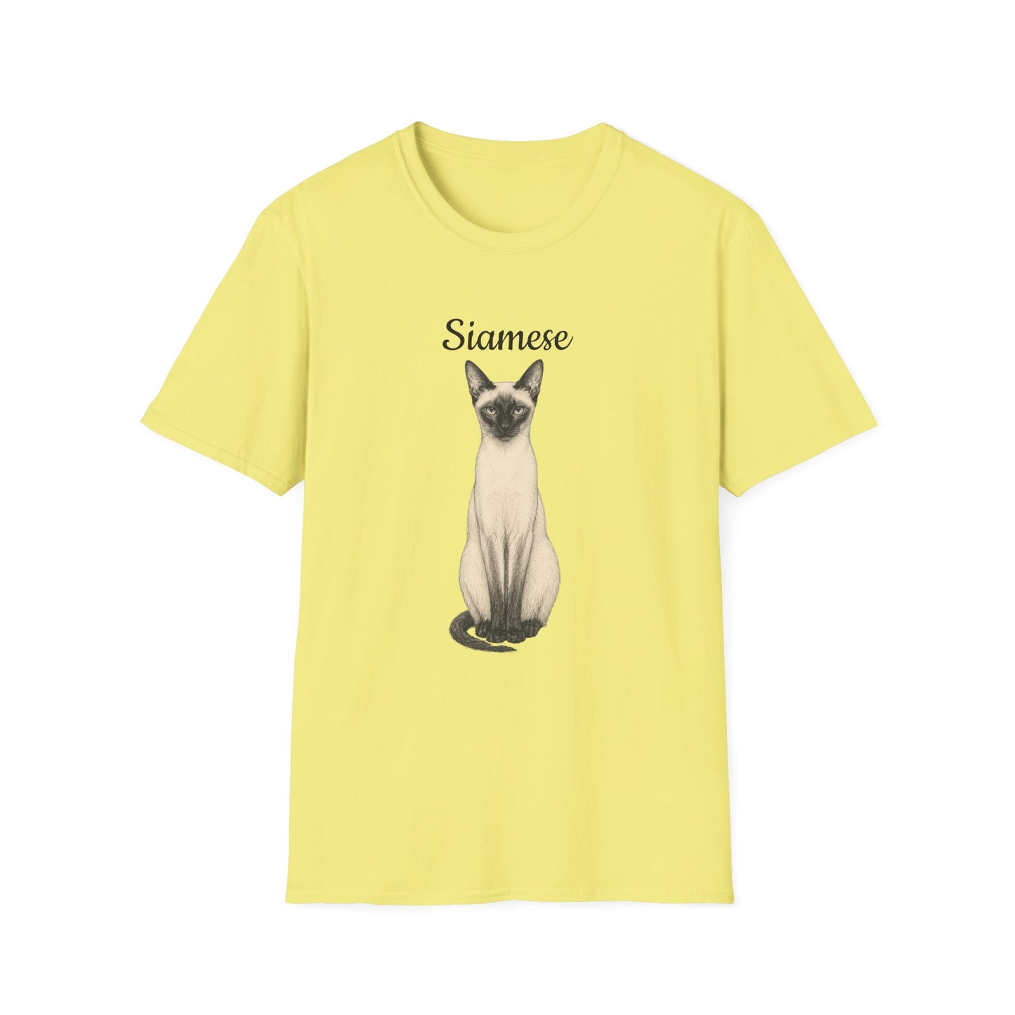 Siamese Cat T-Shirt — Illustrated Siamese Portrait Tee with Paw Print Back Design