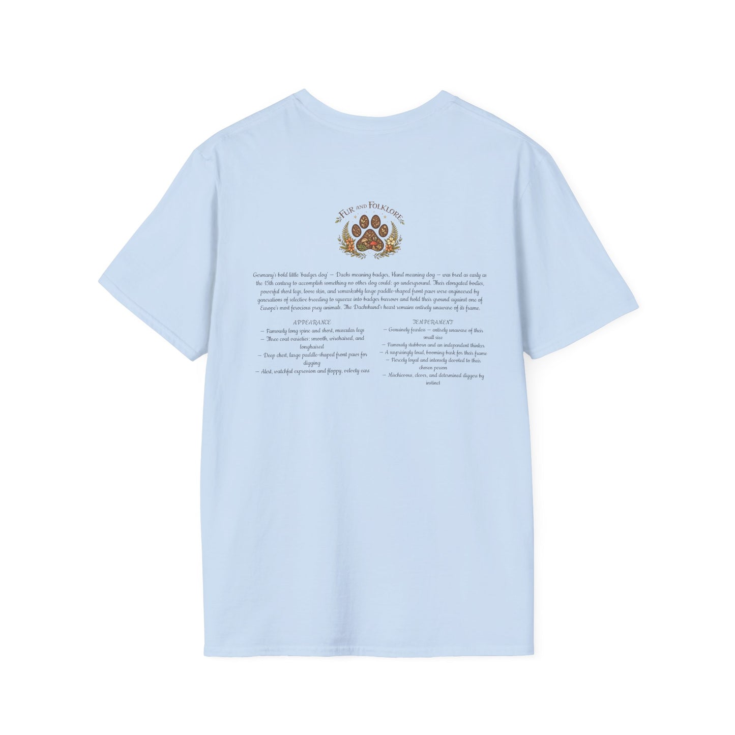 Dachshund Vintage Illustration T-Shirt — Rescue Paw Print Back Tribute