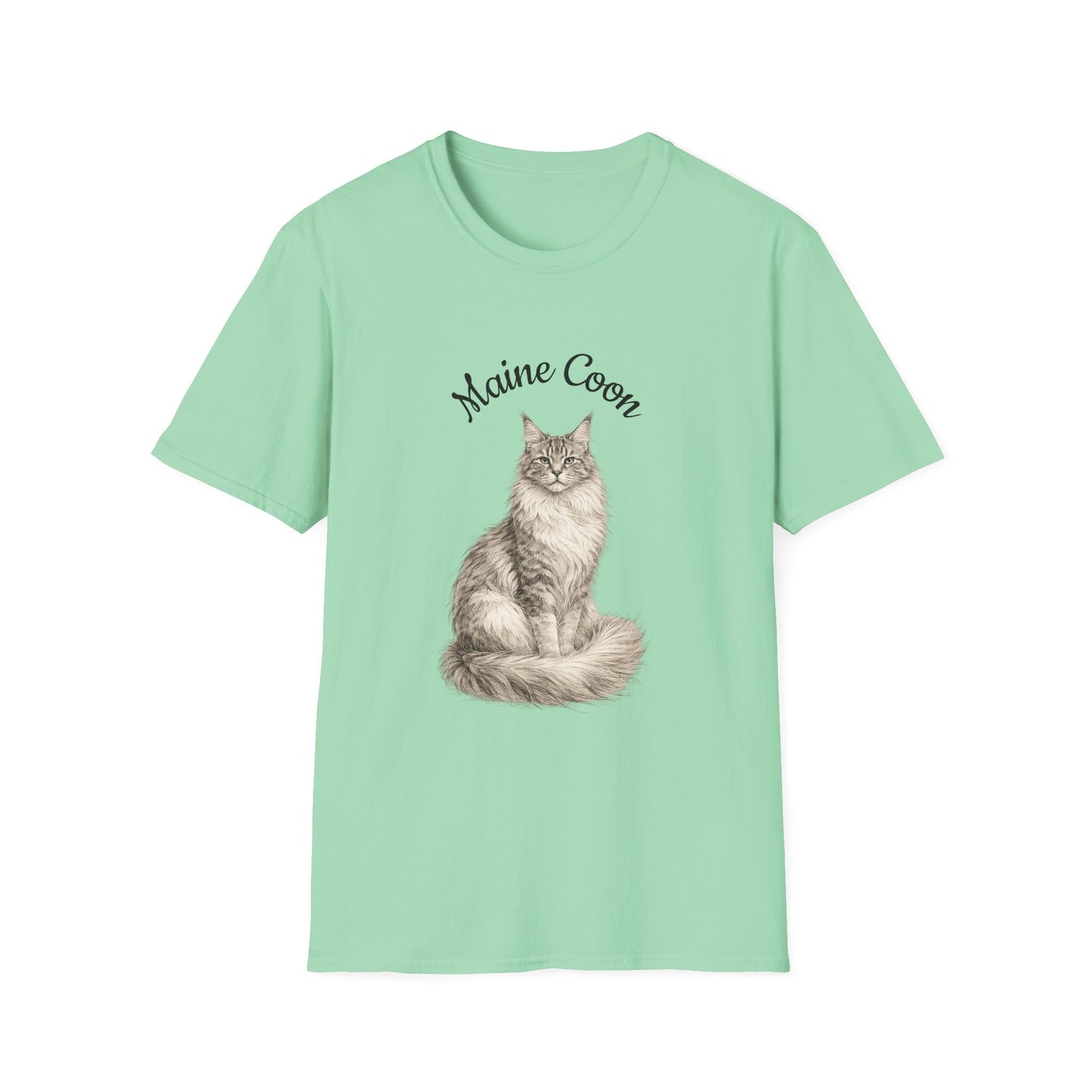 Maine Coon Cat T-Shirt – Detailed Illustration & Paw Print Back Design