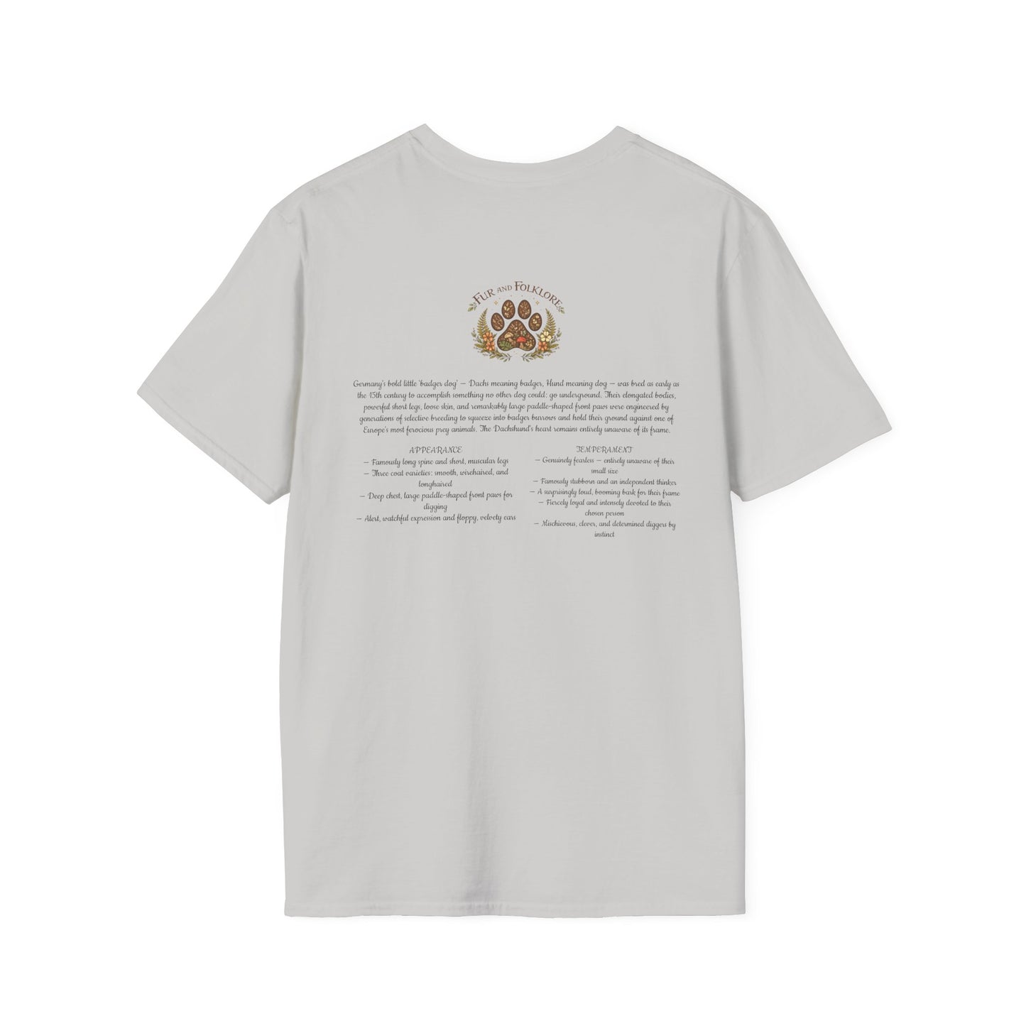 Dachshund Vintage Illustration T-Shirt — Rescue Paw Print Back Tribute