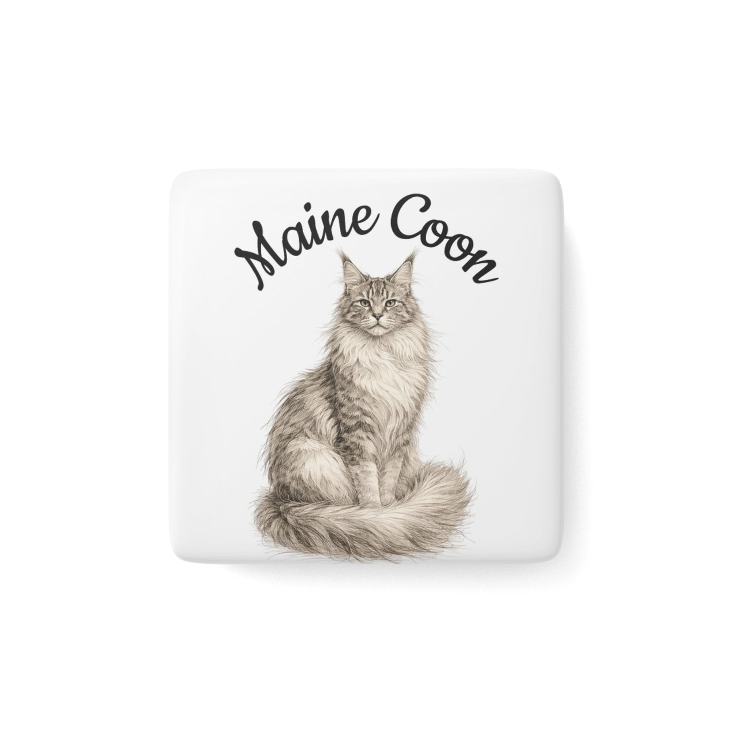 Maine Coon Cat Porcelain Magnet — Square Cat Lover Fridge Magnet