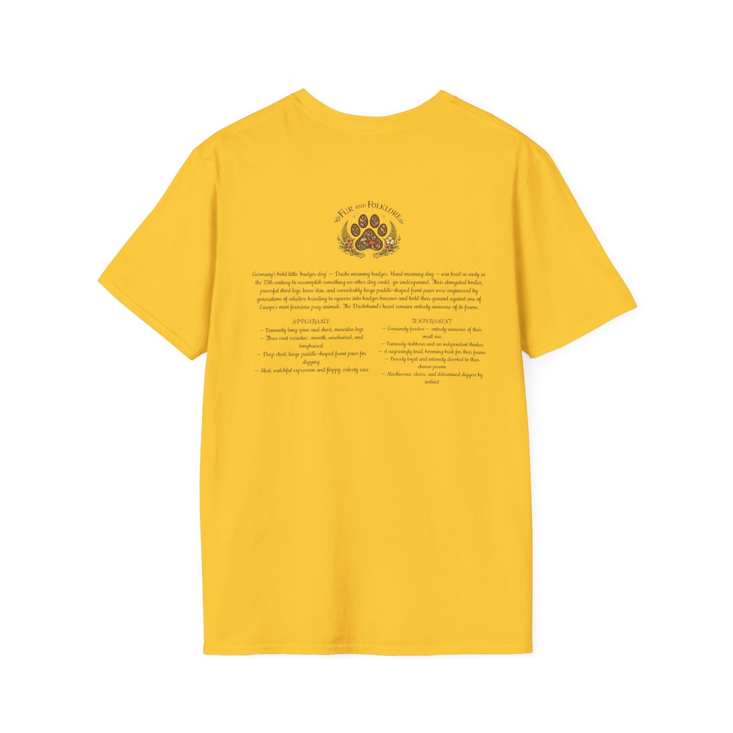 Dachshund Vintage Illustration T-Shirt — Rescue Paw Print Back Tribute