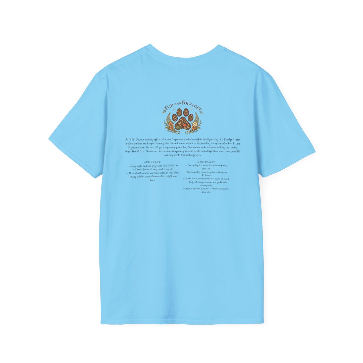 German Shepherd T-Shirt — Realistic Portrait & Breed Story Tee