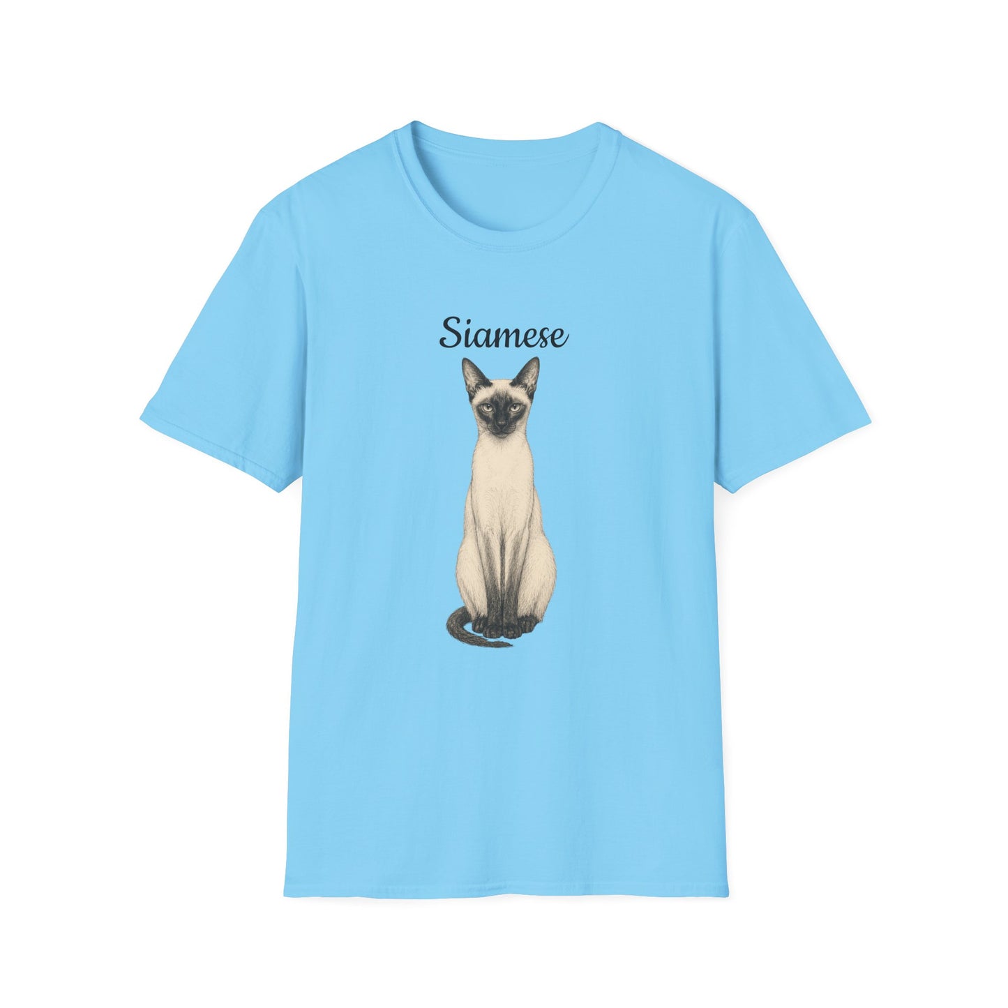 Siamese Cat T-Shirt — Illustrated Siamese Portrait Tee with Paw Print Back Design