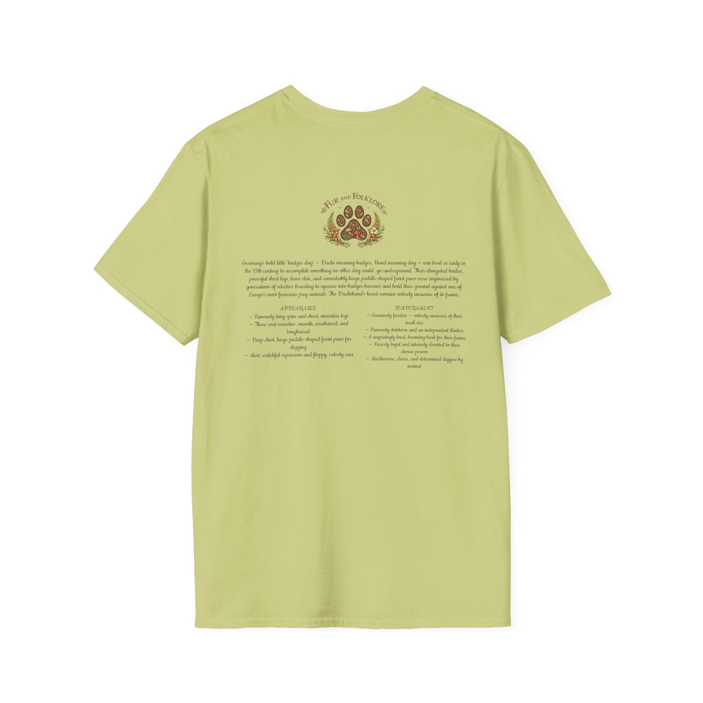 Dachshund Vintage Illustration T-Shirt — Rescue Paw Print Back Tribute