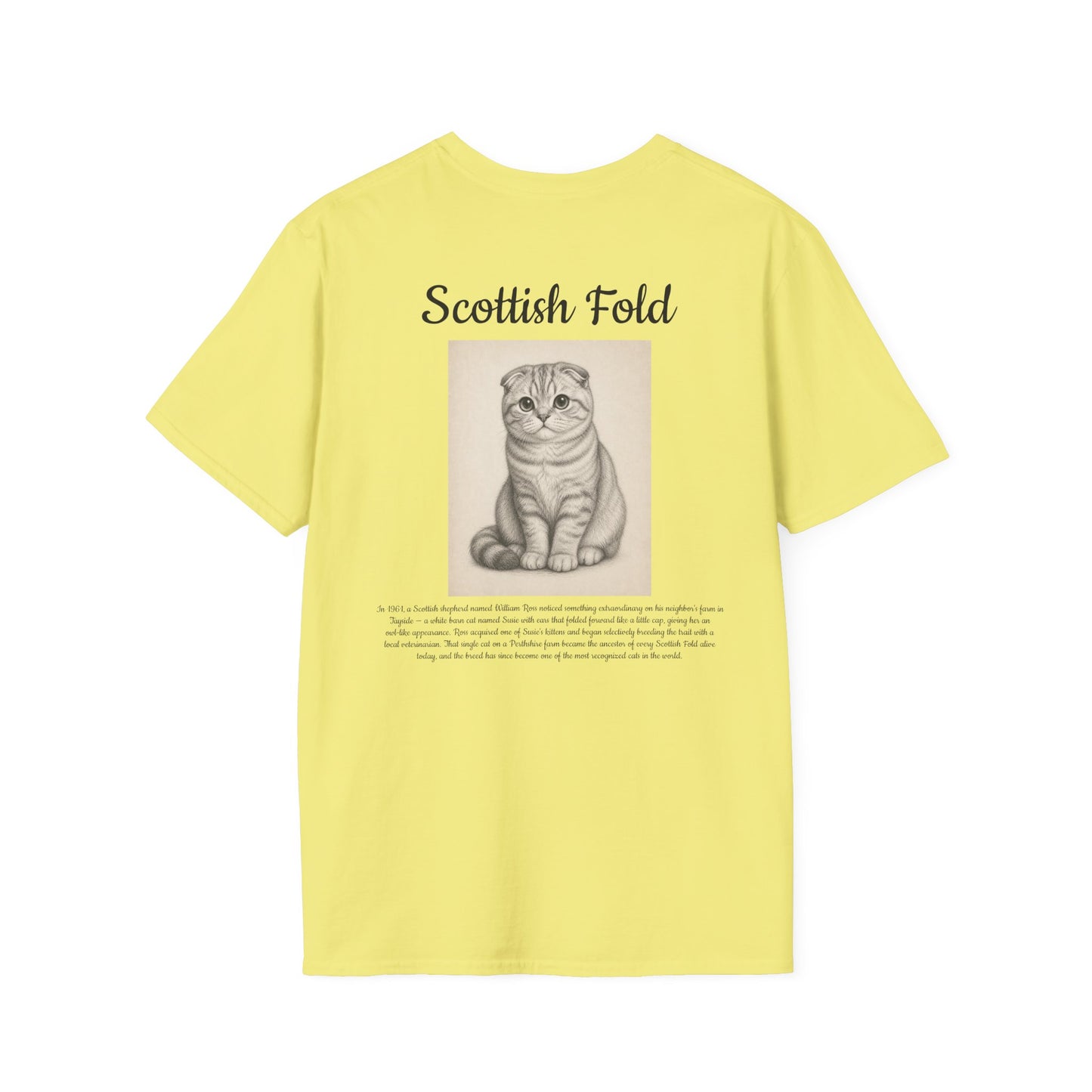 Scottish Fold Cat T-Shirt — Illustrated Breed Portrait Tee