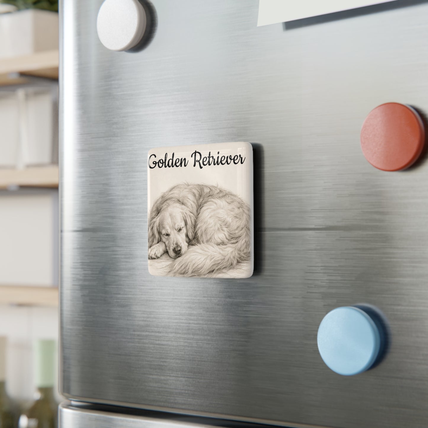 Golden Retriever Porcelain Magnet — Sleeping Dog Illustration Pet Gift