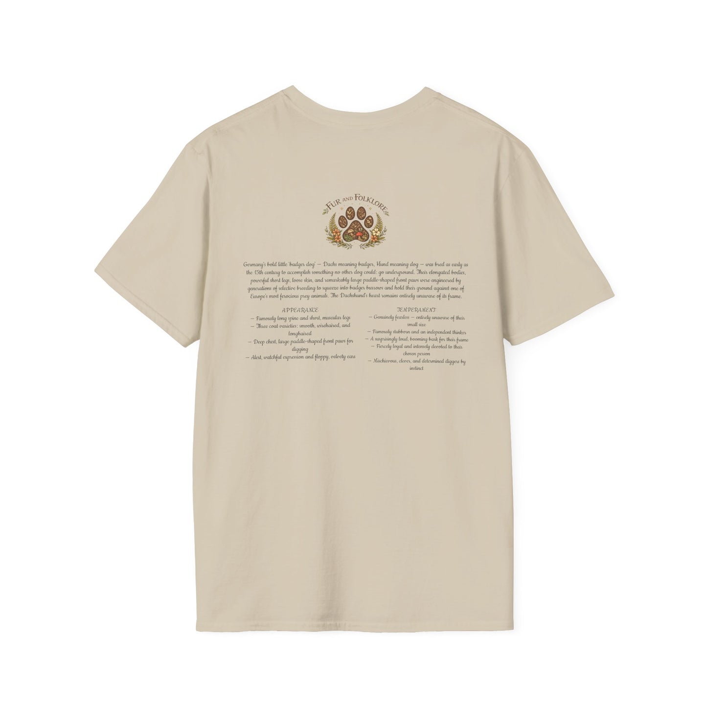 Dachshund Vintage Illustration T-Shirt — Rescue Paw Print Back Tribute