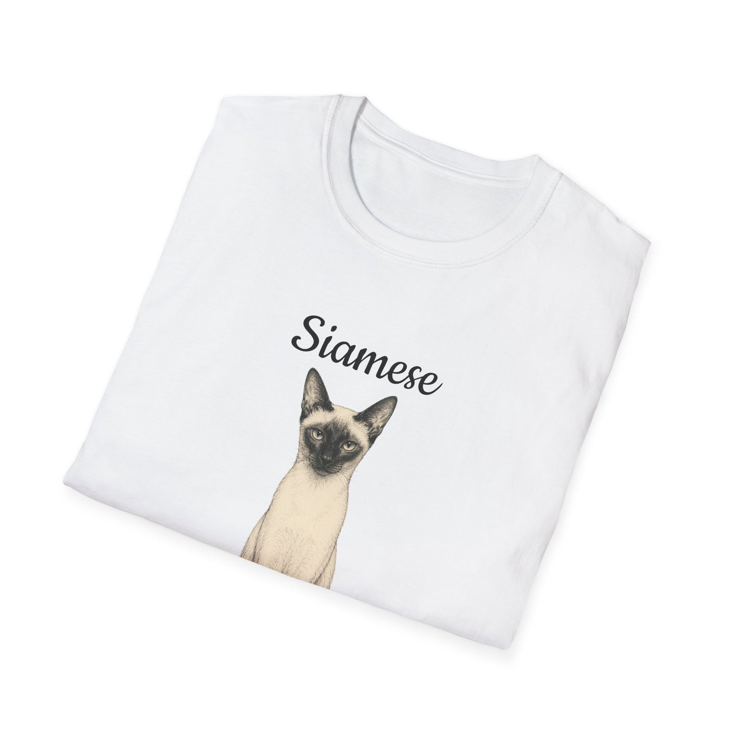 Siamese Cat T-Shirt — Illustrated Siamese Portrait Tee with Paw Print Back Design