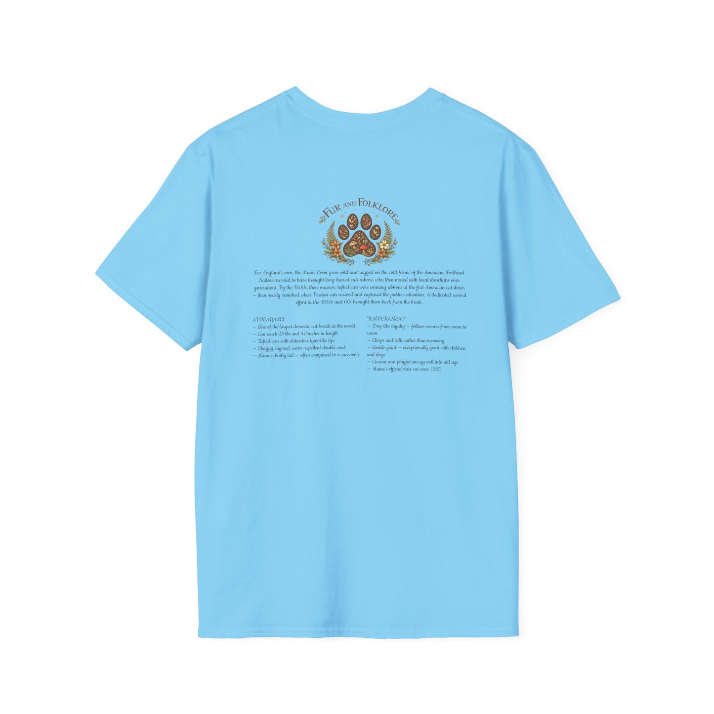 Maine Coon Cat T-Shirt – Detailed Illustration & Paw Print Back Design